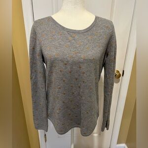 LOFT Grey sweater w/ Gold Metallic Pola Dots, medium